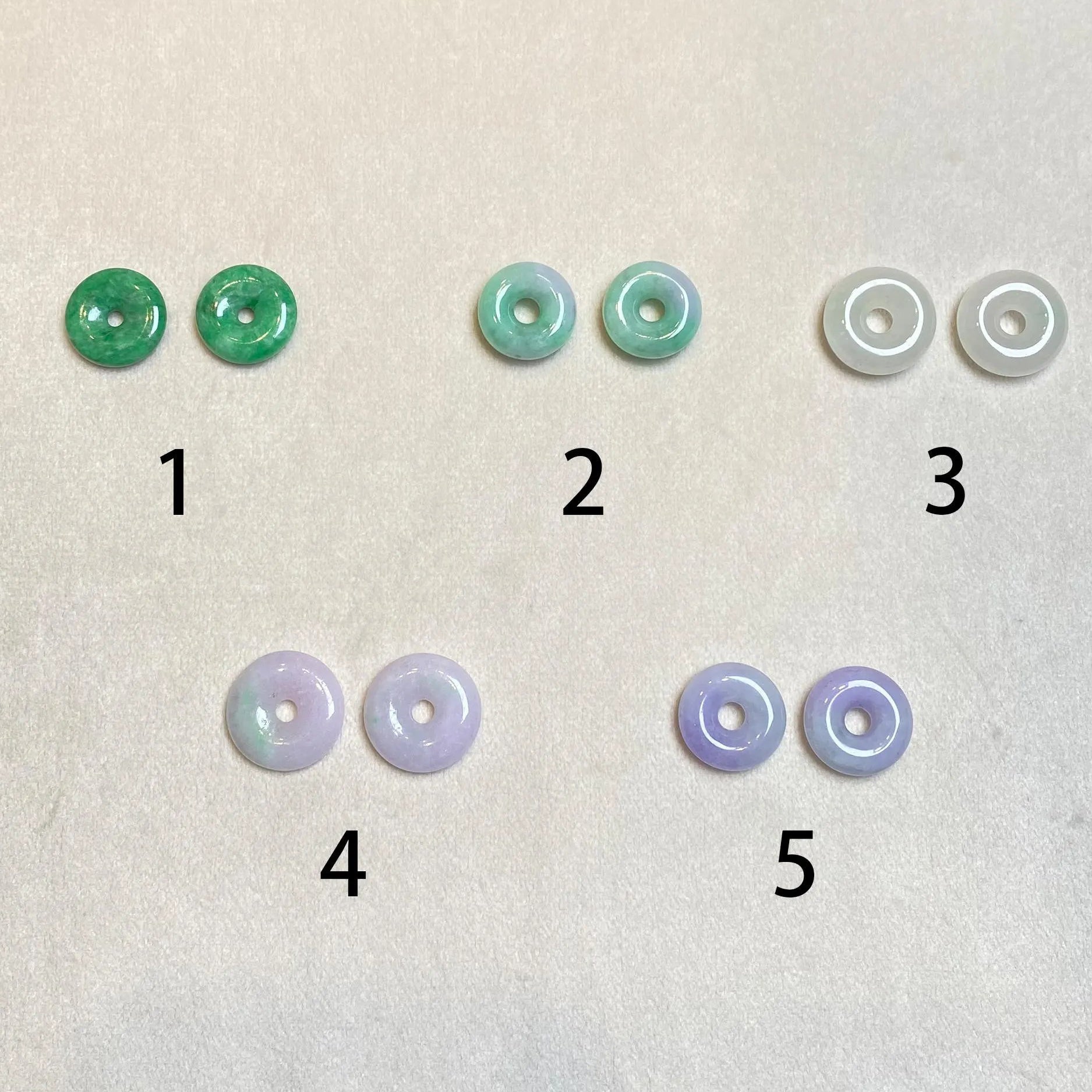 Five Pairs of Round Donut-Shaped Loose Jade for Earrings, Necklaces, and Bracelets DIY