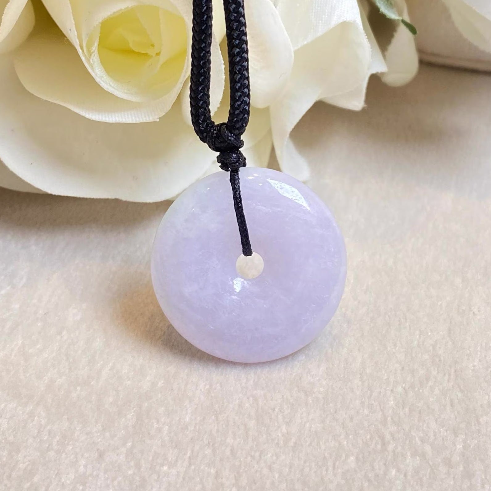 Delicate Purple Jade Disc Round Pendant mm - Calming Gemstone