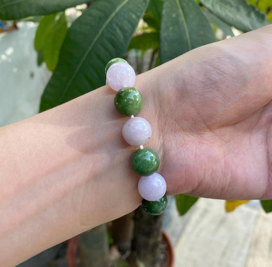 Gransky Jewellery Type-A Jadeite Beaded Bracelet - Green & Purple, 12-12.5mm