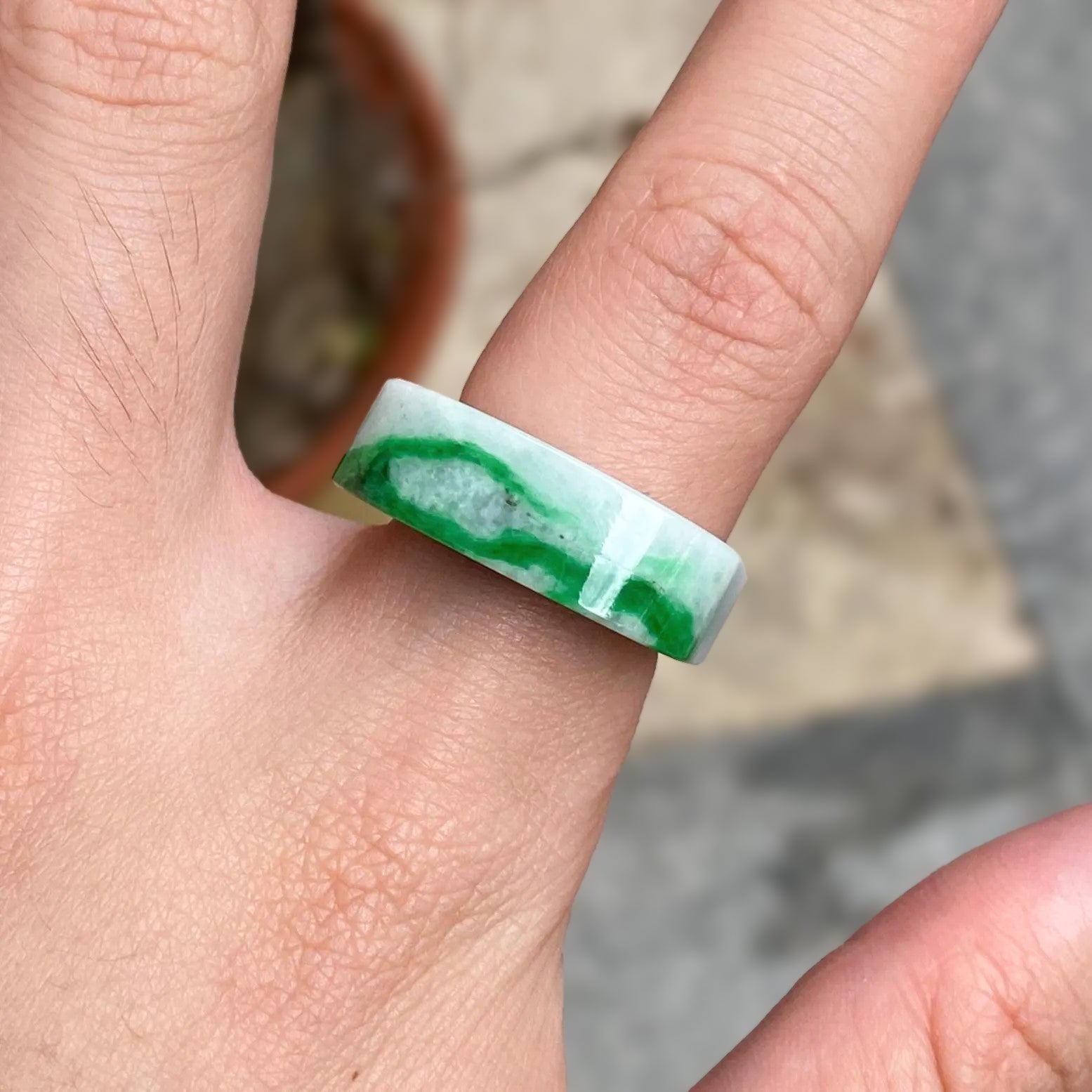Size 9.25 Natural Type-A Burmese Imperial Green Jade Band Ring