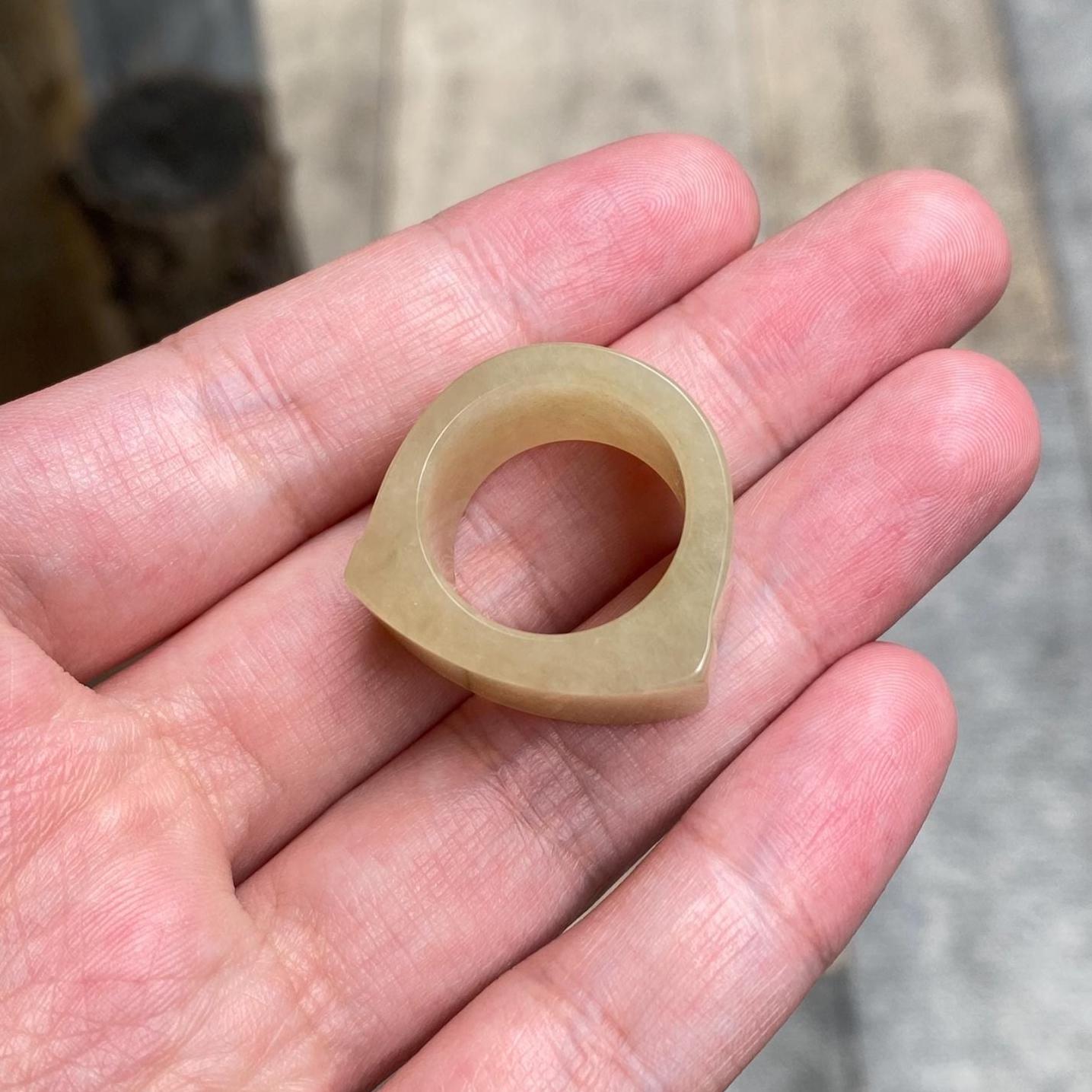 Brown Wide Band Jade Ring - Size US 8, Smooth Vibrant Brown, Minimalist Elegance