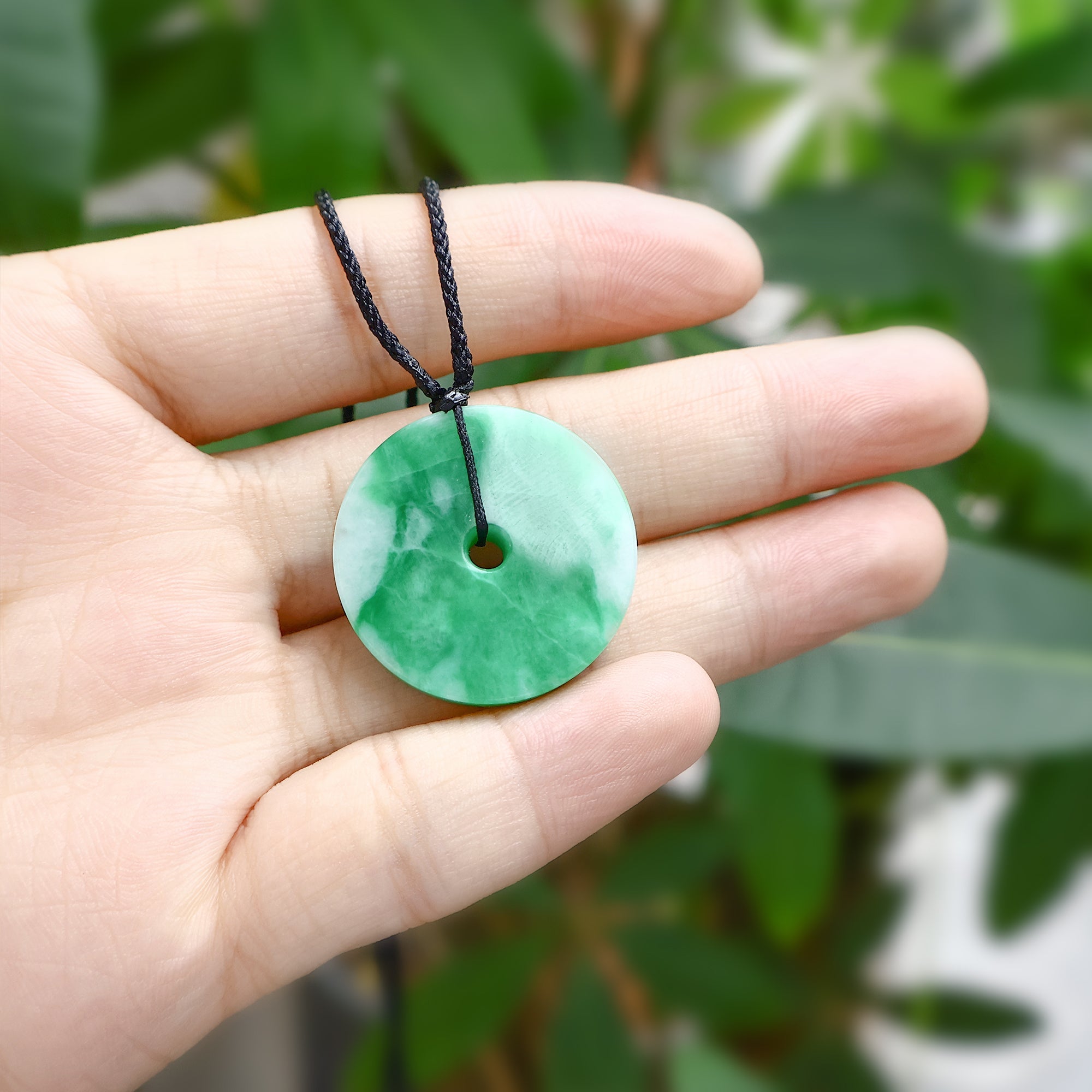 Intense Green Round Disc Jade Pendant - 28.3mm with Adjustable Cord