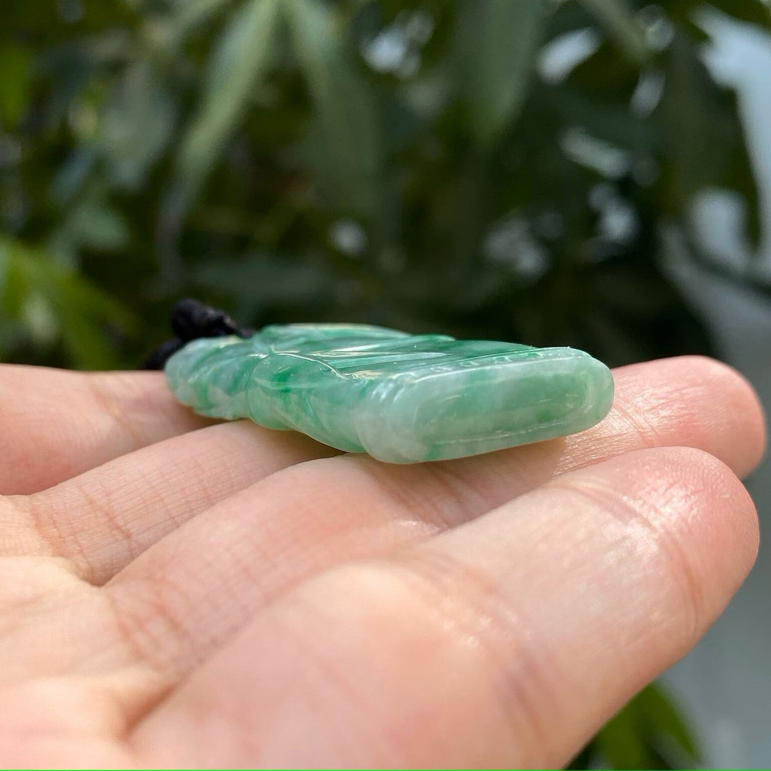 Apple Green Hand-Carved Bamboo Jade Pendant