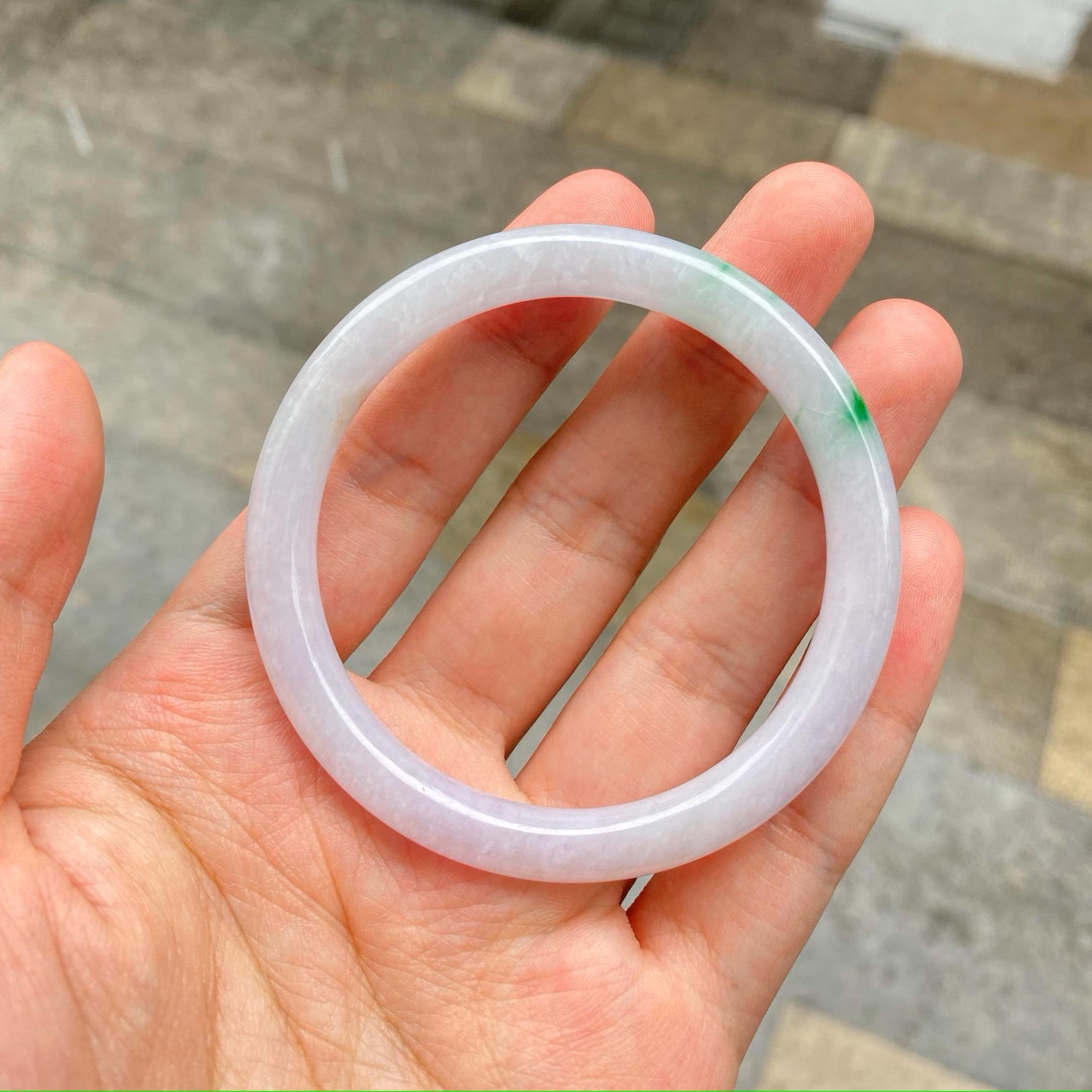 Dainty Purple Jadeite Bangle with Vivid Green, 56.5mm Inner Diameter