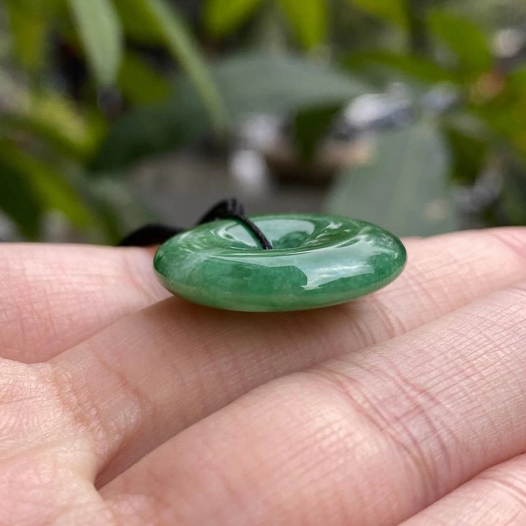 Green Jade Round Donut Pendant 24.1mm - Calming Gemstone