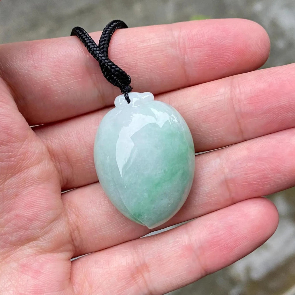Green Peach-Shaped Carved Jadeite Pendant Necklace