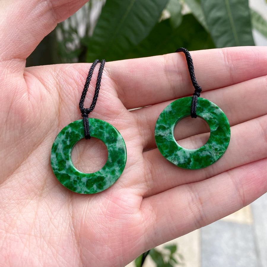 Natural Type A Jadeite Round Disc Pendant - Intense Green Jade with Adjustable String