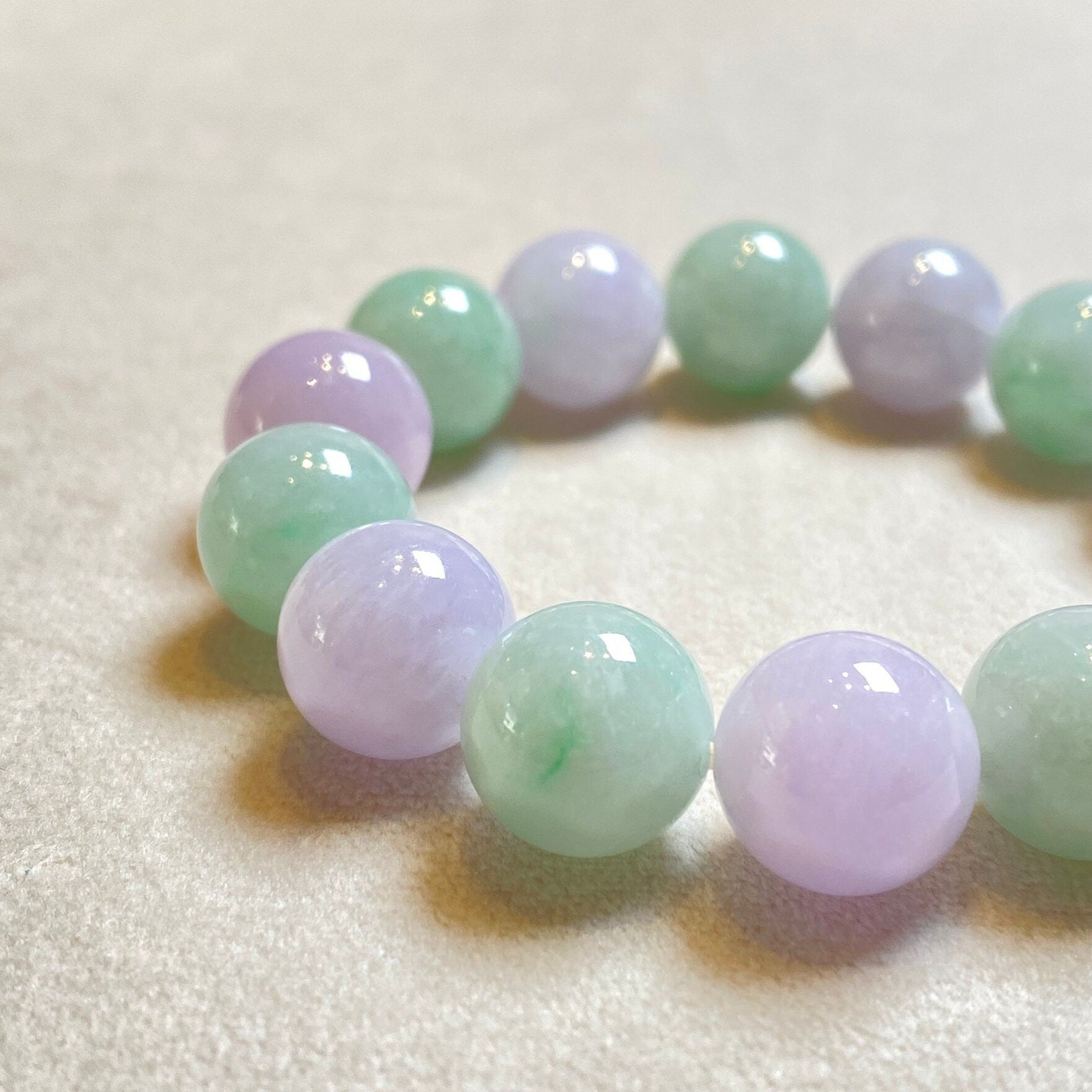 Purple and Green Jade Beaded Bracelet, 13mm Jade Beads, Type A Burmese Jadeite