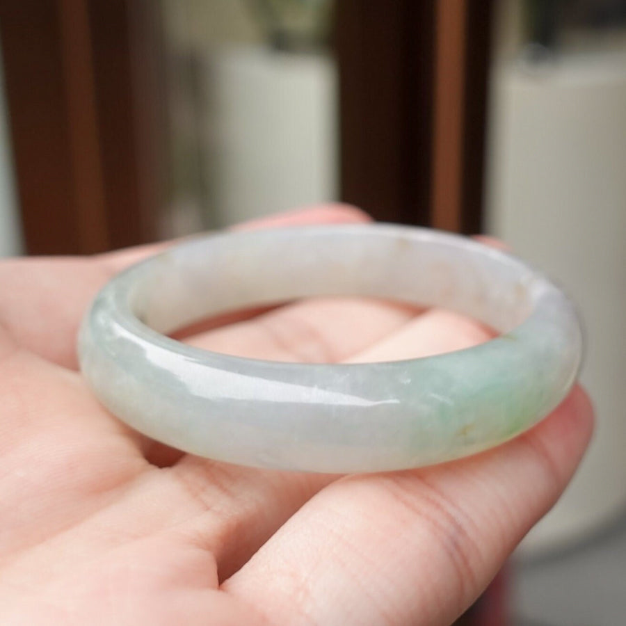 Kids Jadeite Bangle – White Grey Green Size 45.5mm Type-A Jadeite