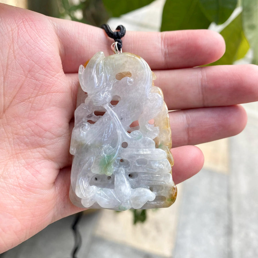 Carved Dragon Jade Pendant Natural Untreated Burmese Jade