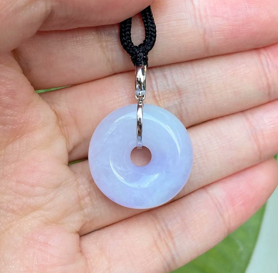 Purple Jade Donut Pendant Necklace 18k Gold Bail - Certified Natural Jadeite
