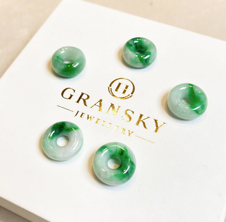 Bright Green Jade Gemstone Beads Donut Shape Loose Beaded DIY
