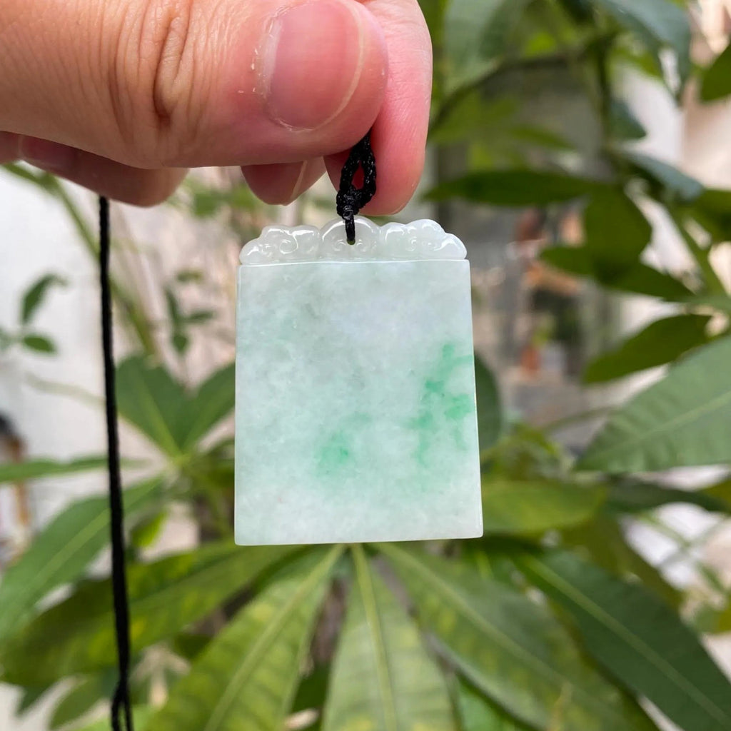 Gransky Handmade Smooth Green Carved Jade Block Pendant