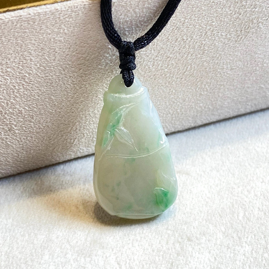 Delicate Green and Brown Jade Carved Bamboo Pendant