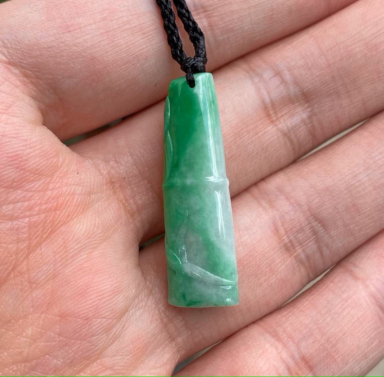 Natural Green Burmese Jadeite Bamboo Pendant