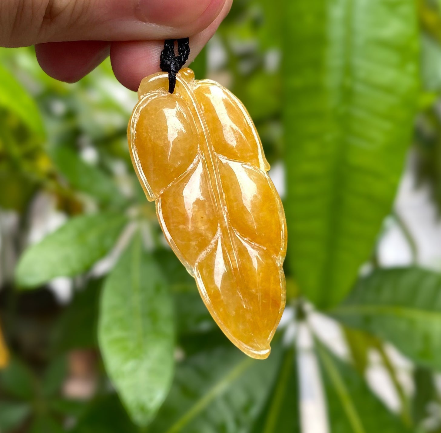 Natural Orange Jadeite Leaf Pendant - Type-A Untreated Jadeite
