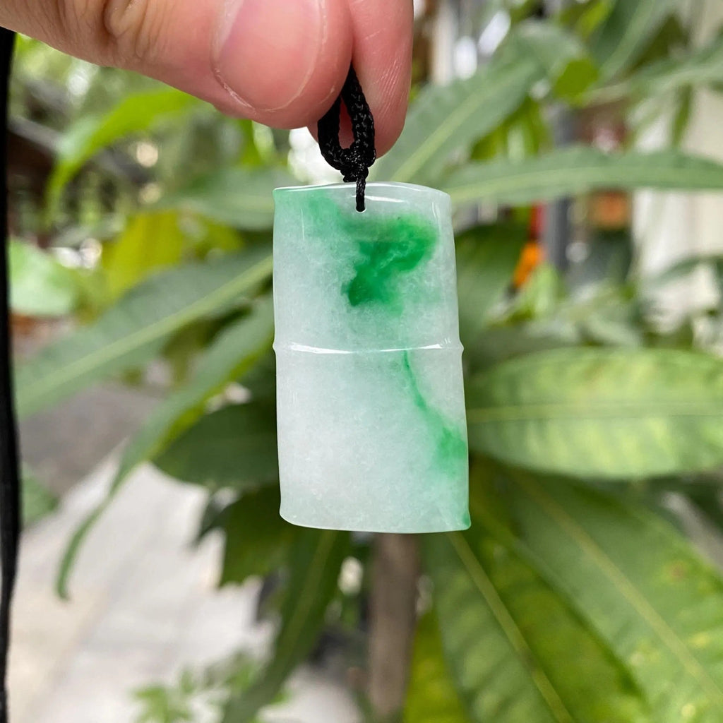 Natural Gradient Green Burmese Jadeite Bamboo Pendant