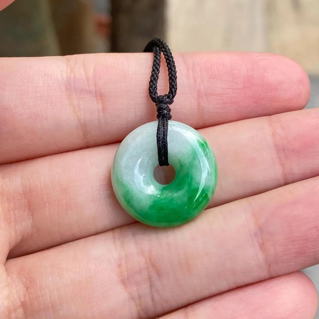 Green Jade Round Donut Pendant - Calming Gemstone