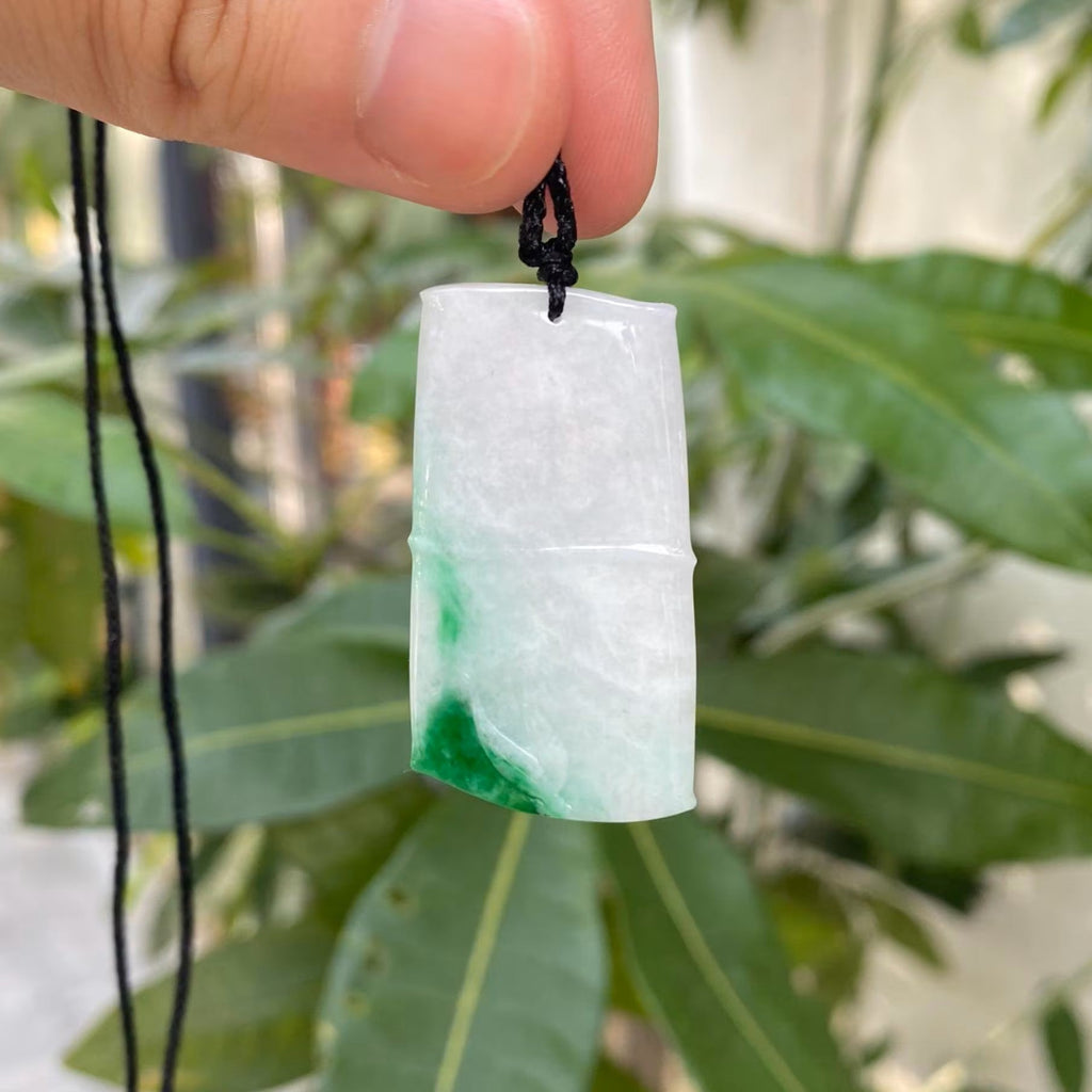Natural Gradient Green Burmese Jadeite Bamboo Pendant