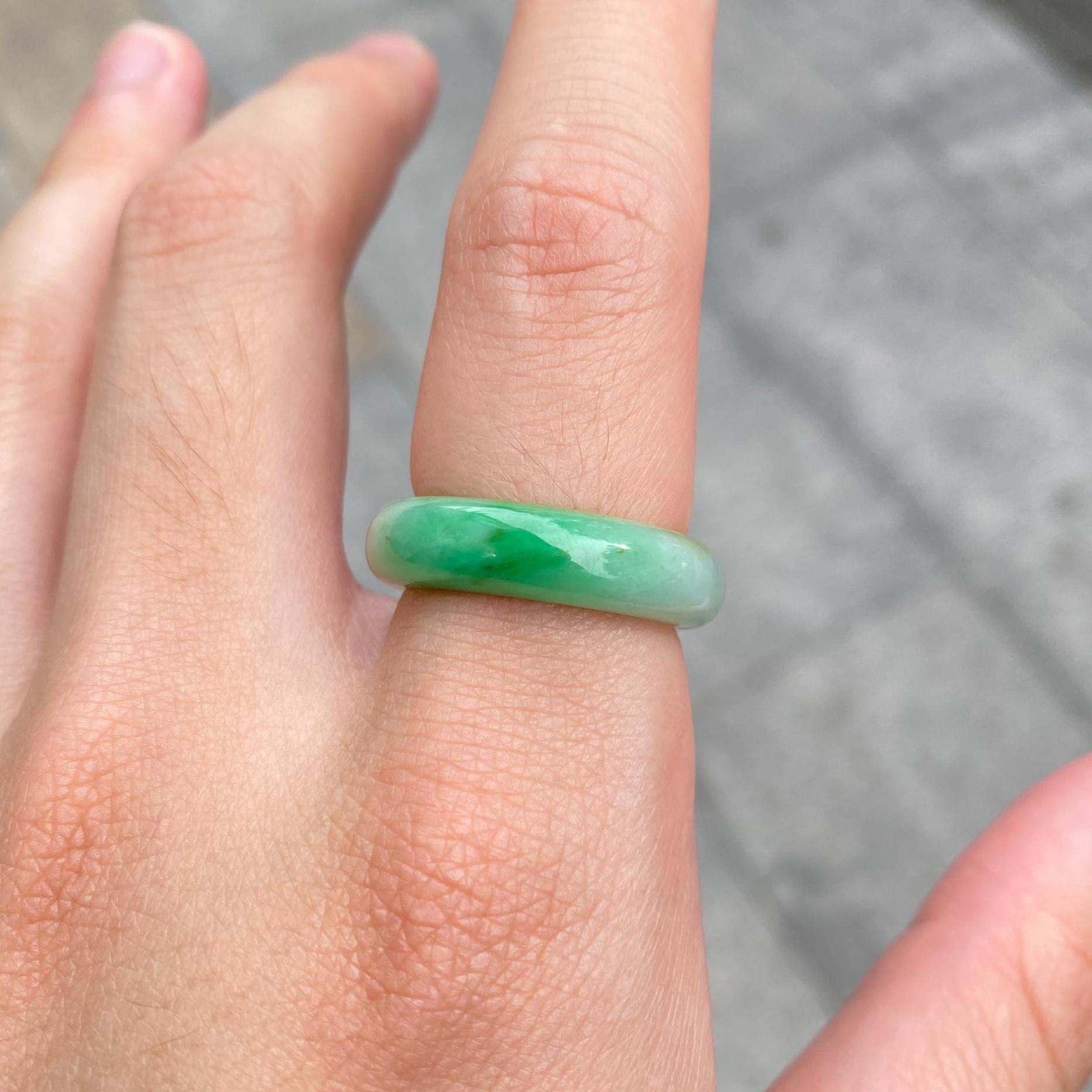 Size 9.25 Natural Type-A Burmese Green Jade Band Ring