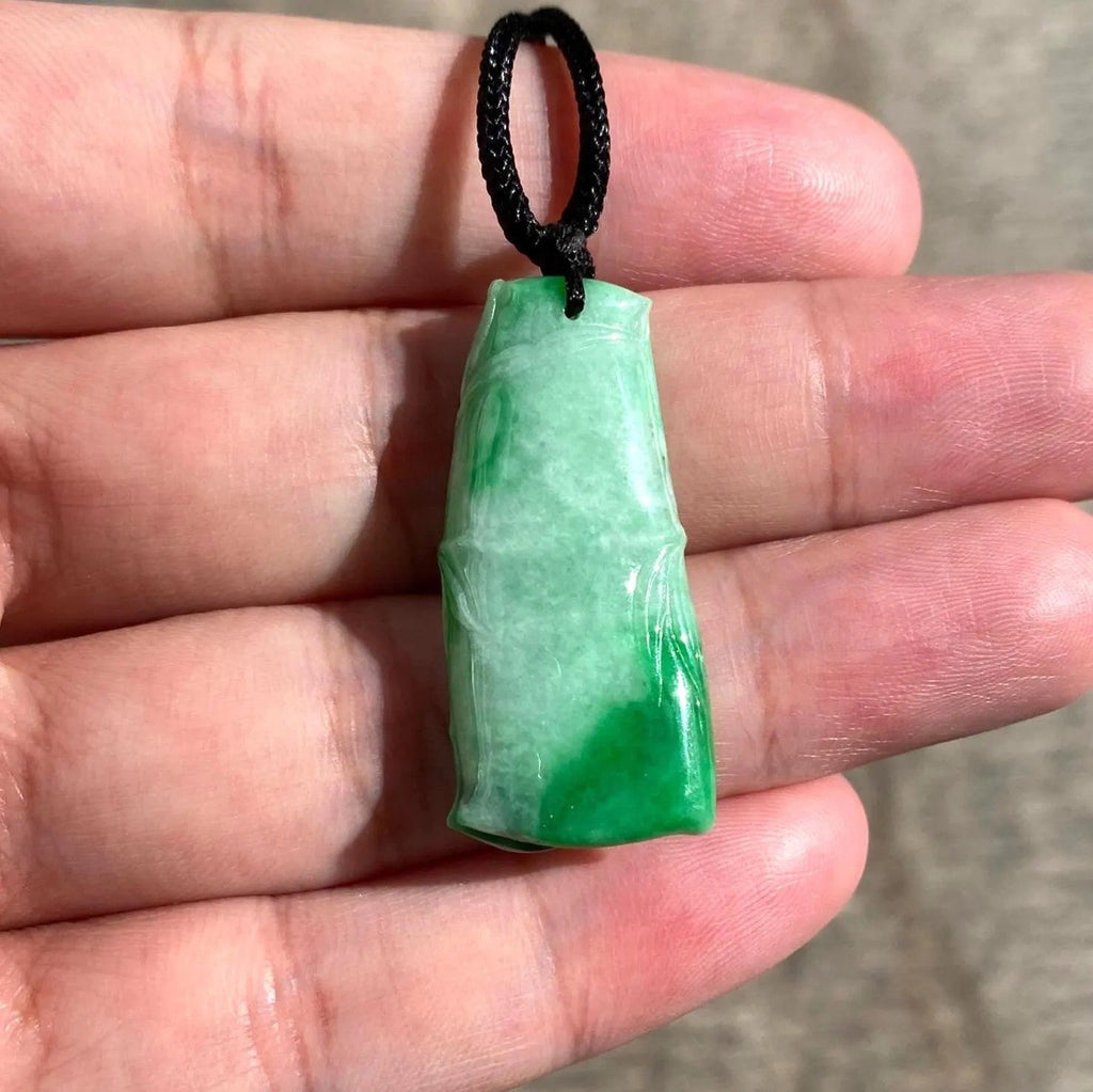 Green Jadeite Bamboo Pendant - Natural Type-A Jade