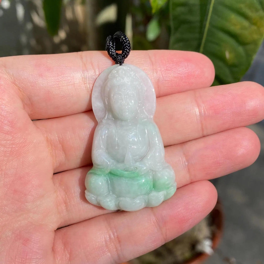 Handmade Smooth Green Guanyin Jade Pendant Necklace