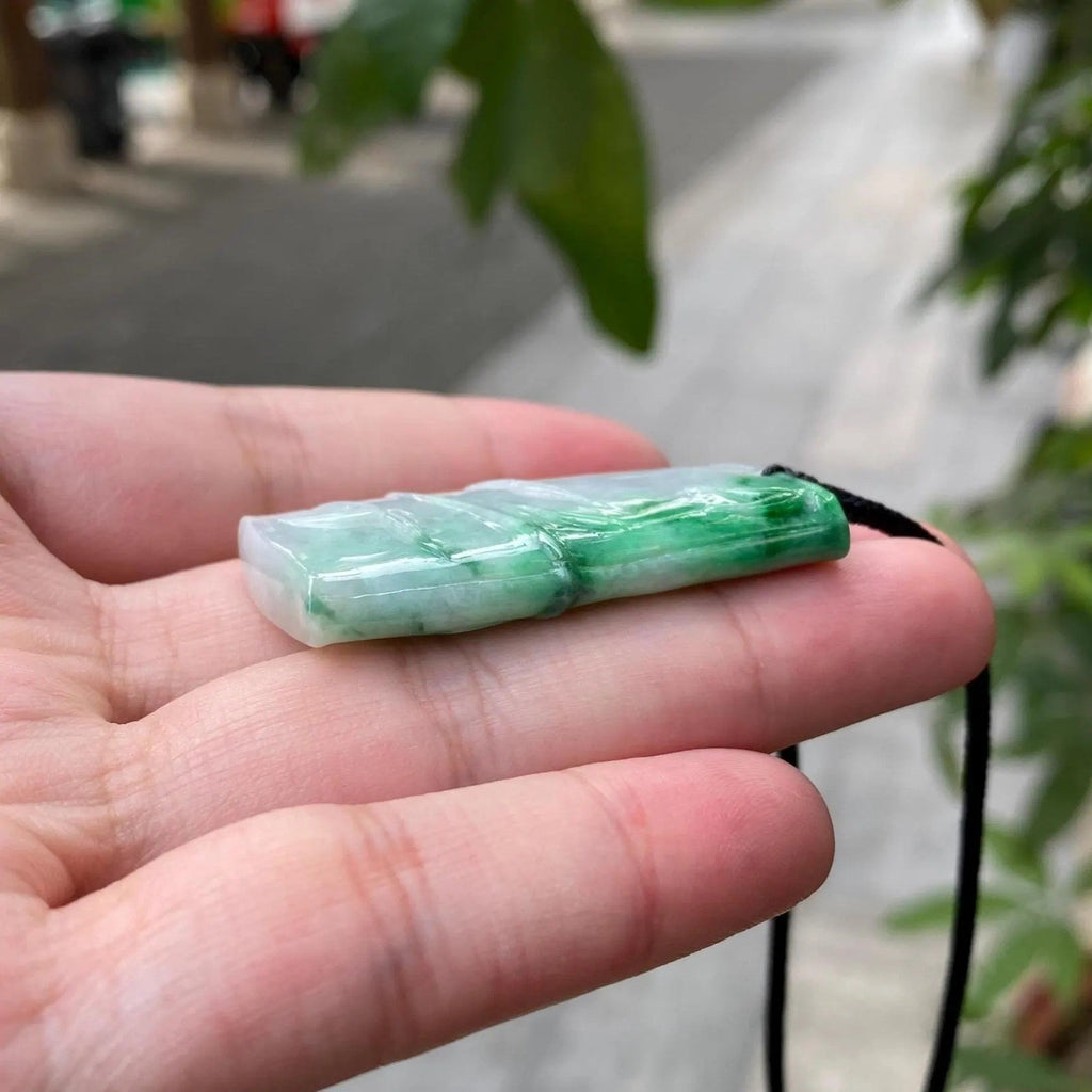 Natural Green Burmese Jadeite Bamboo Pendant