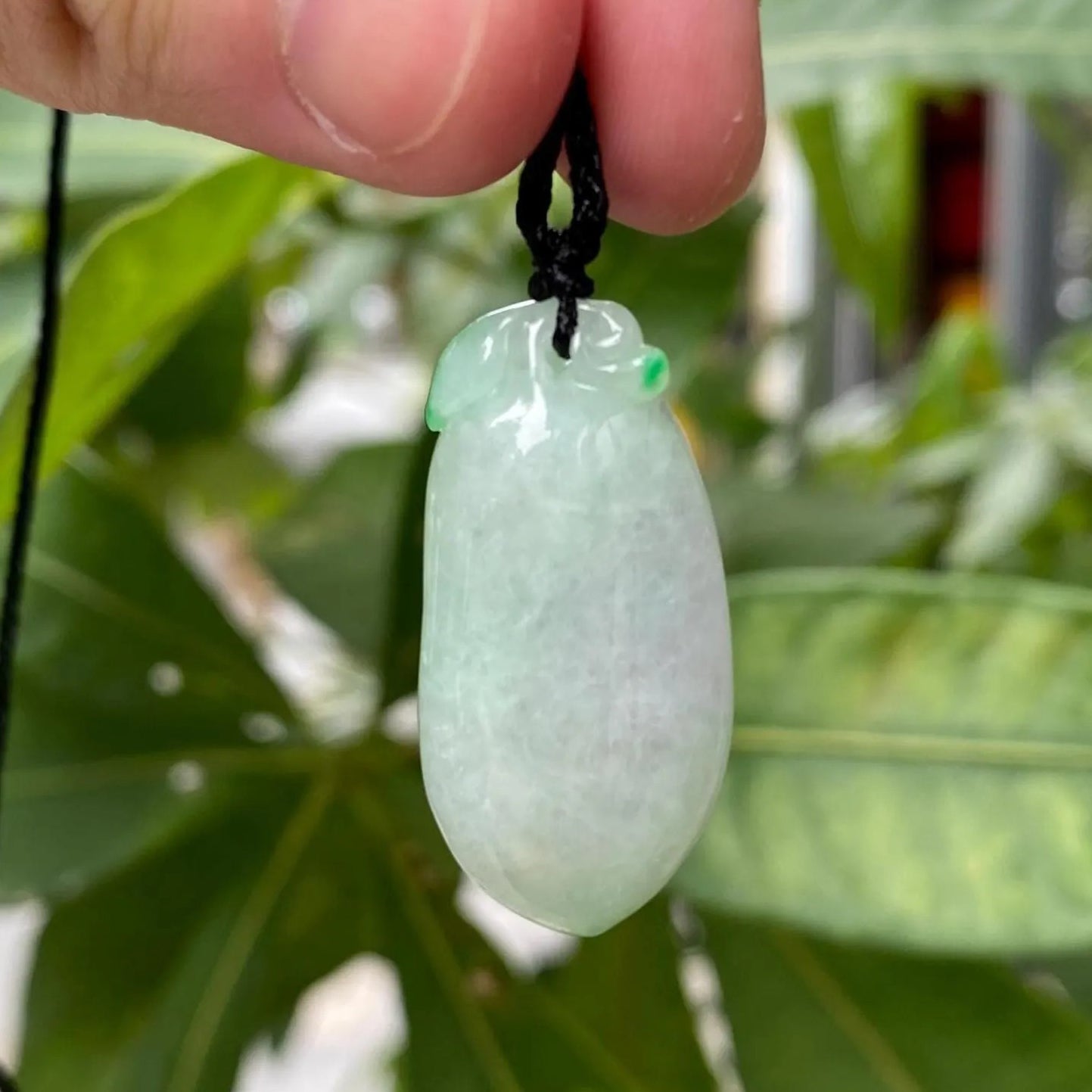 Gransky Handmade Carved Melon Green Jade Pendant