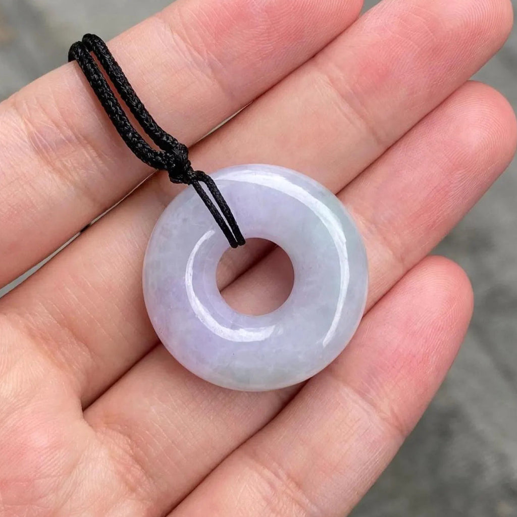 Purple Jade Round Donut Pendant 29.5mm - Calming Gemstone