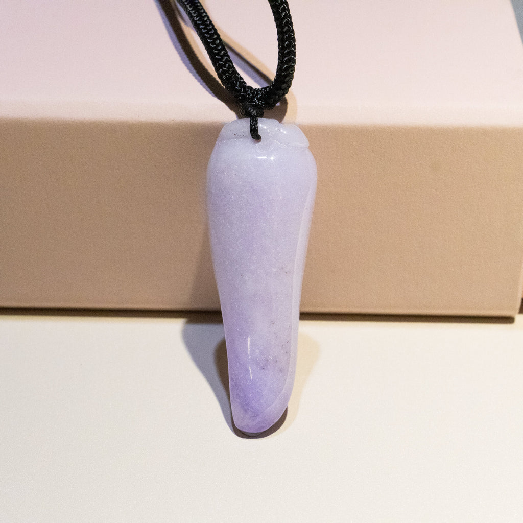 Intense Purple Jade Pepper Pendant with Diamond | Natural Burmese Jadeite Necklace Symbolizing Energy, Passion & Prosperity