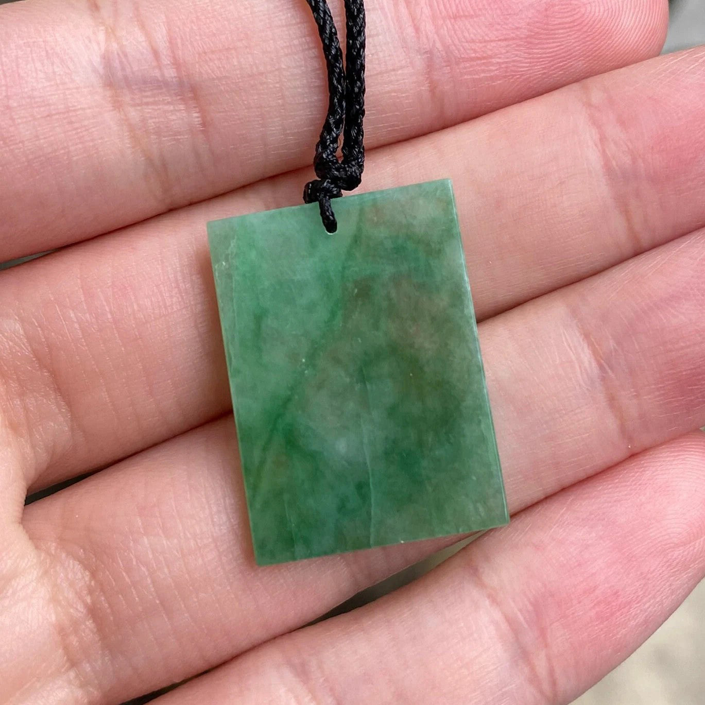 Certified Rectangle Block Green Jade Pendant