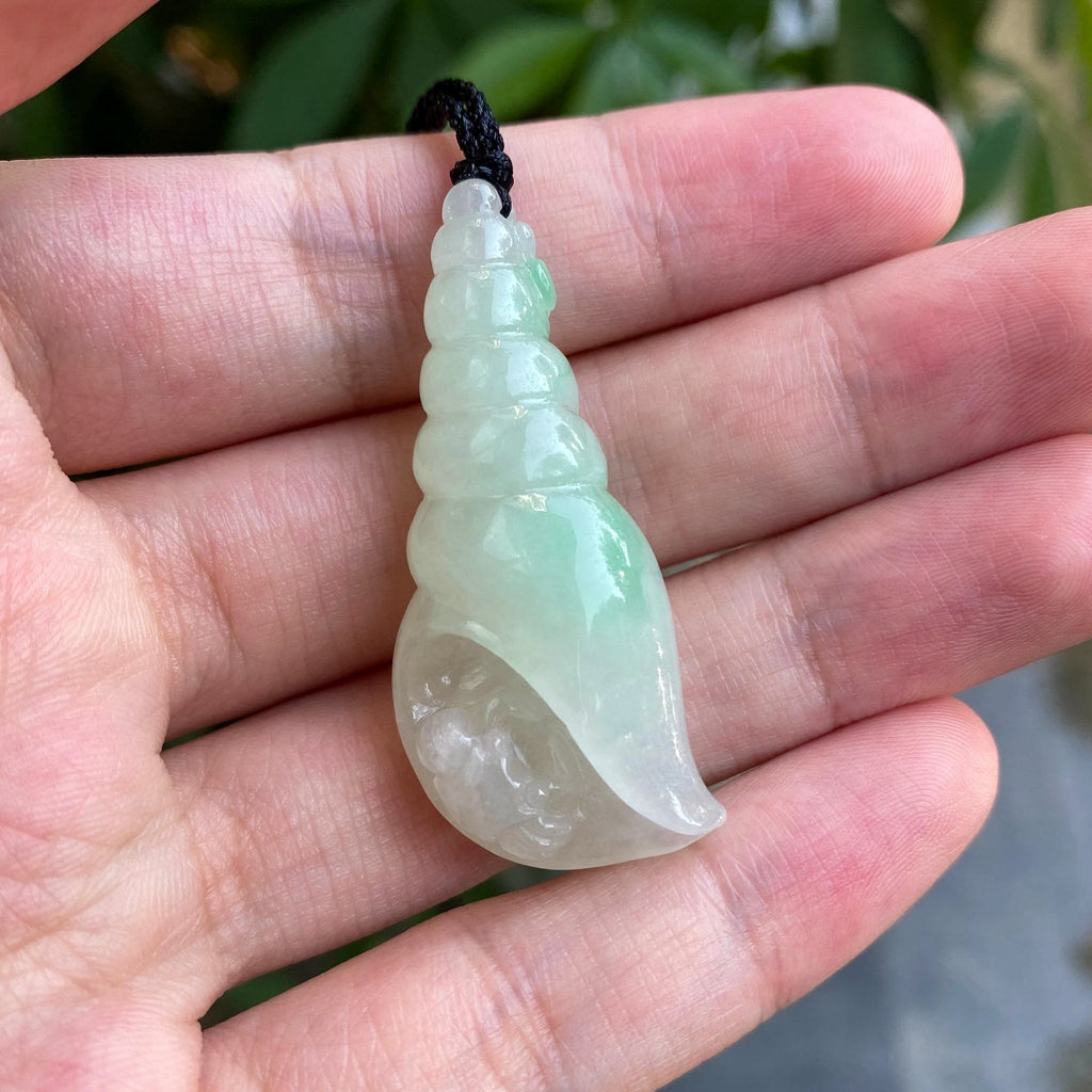 Handcrafted Lime Green Jade Seashell Pendant – Adjustable Black Cord, Harmony & Tranquility