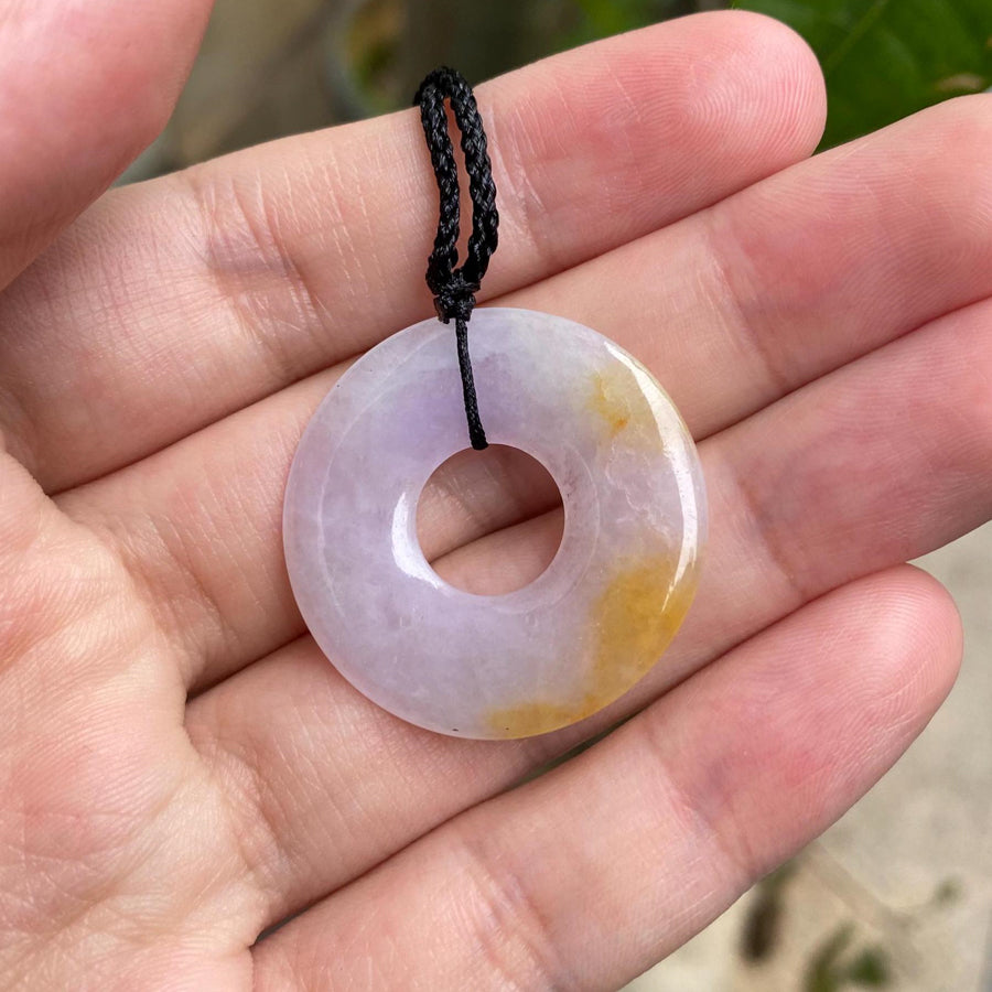 Gransky Purple and Orange Jadeite Round Disc Pendant Necklace - Real Jadeite