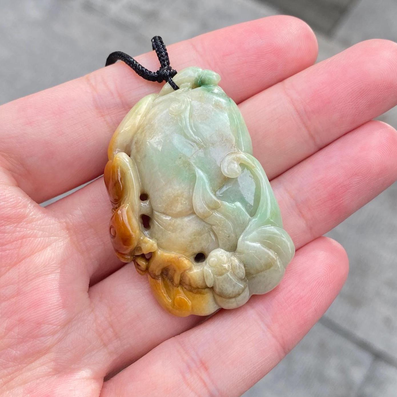Natural Tri-ColorBrown Jade Ruyi Fushu Carving Pendant