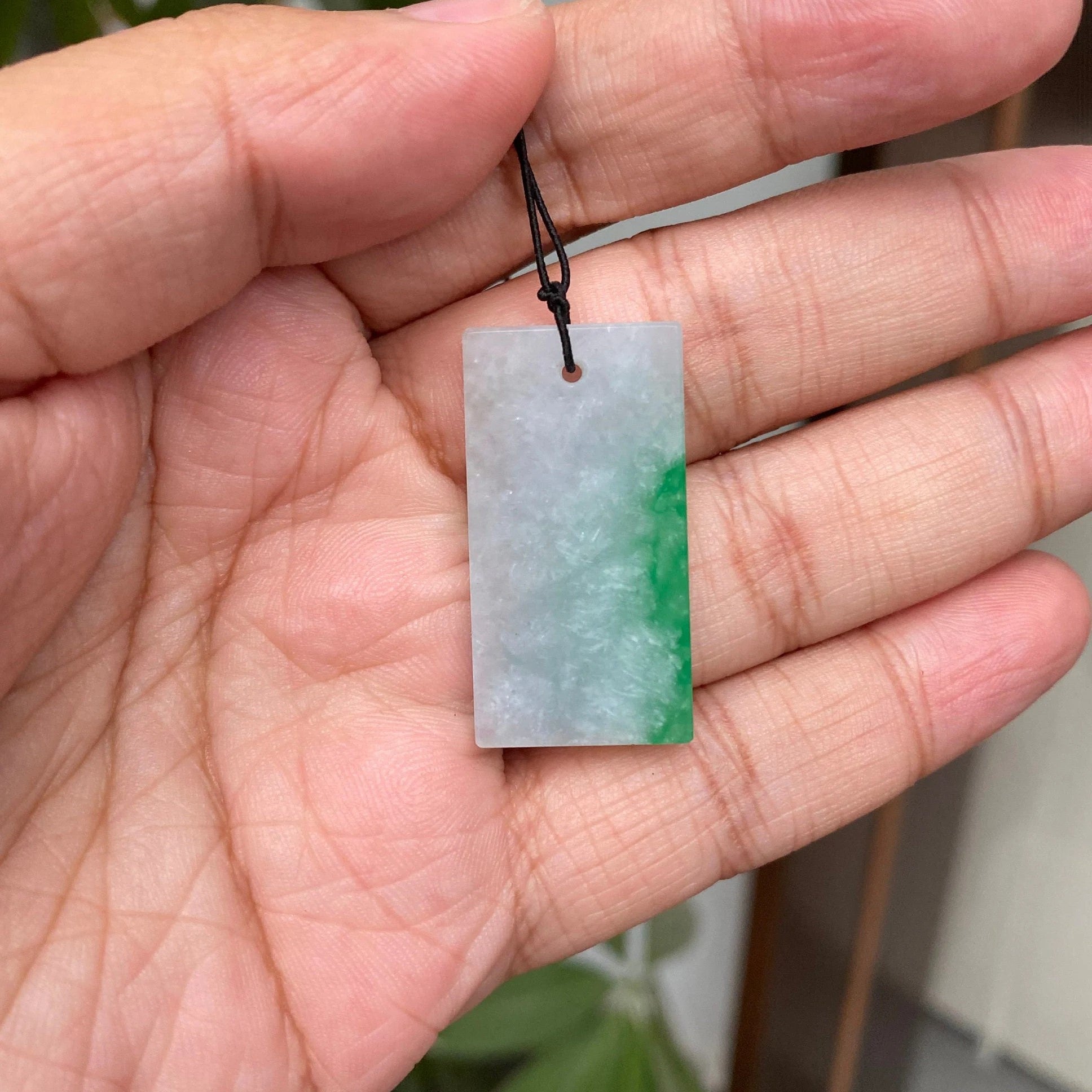 Minimalistic Gradient Green Jade Block Pendant