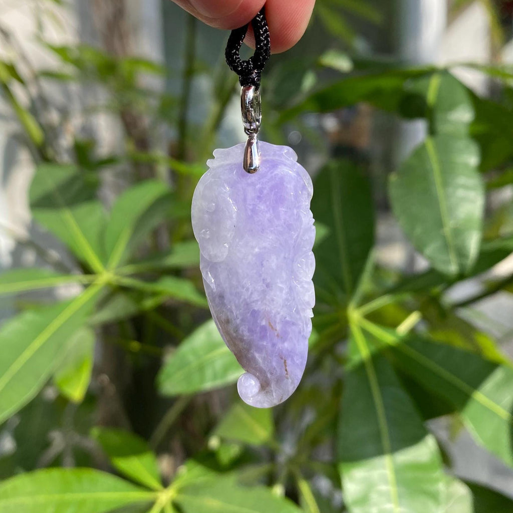 Rare Imperial Purple Jade Melon Pendant Necklace – 18K White Gold Bail