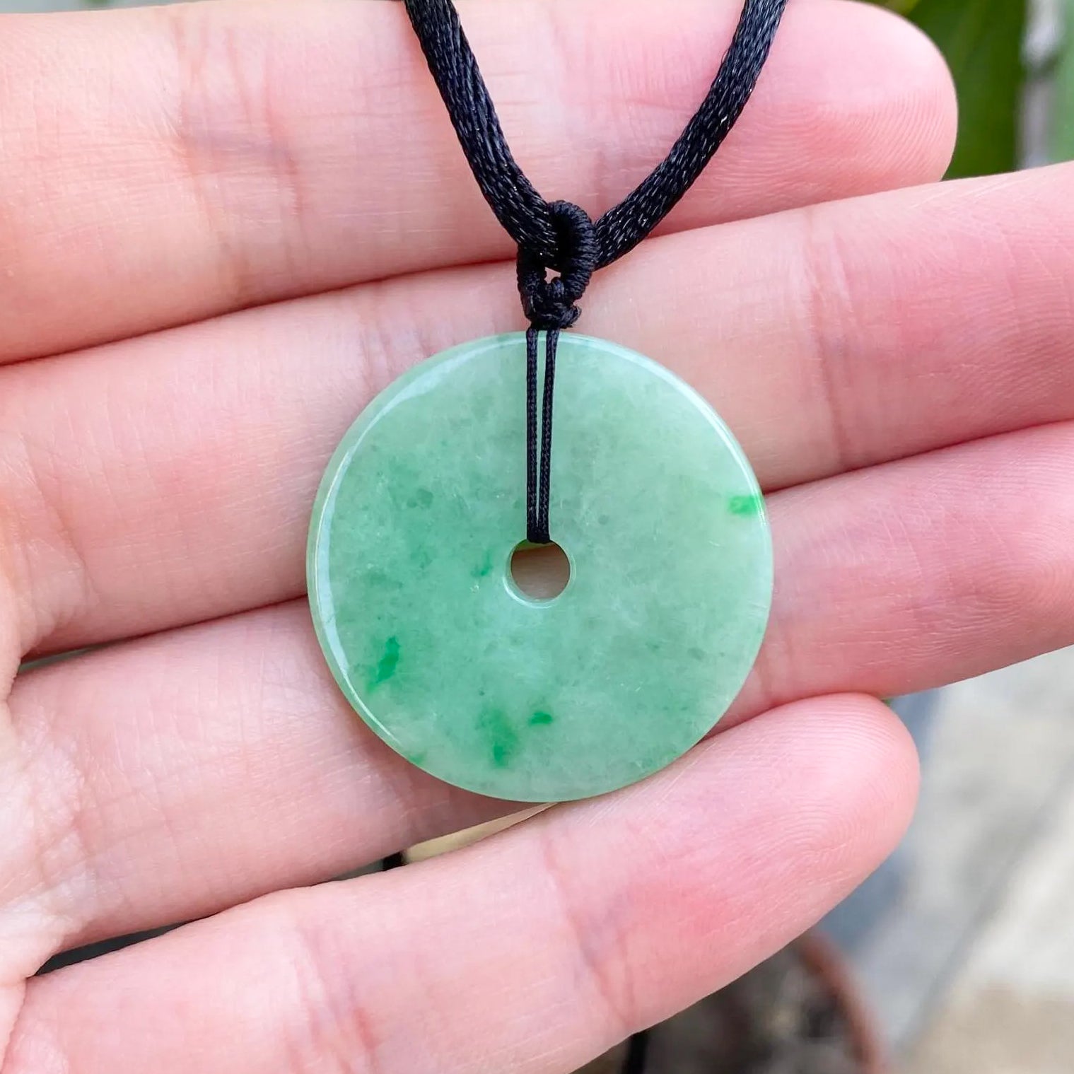 Bright Apple Green Jade Donut Pendant Necklace