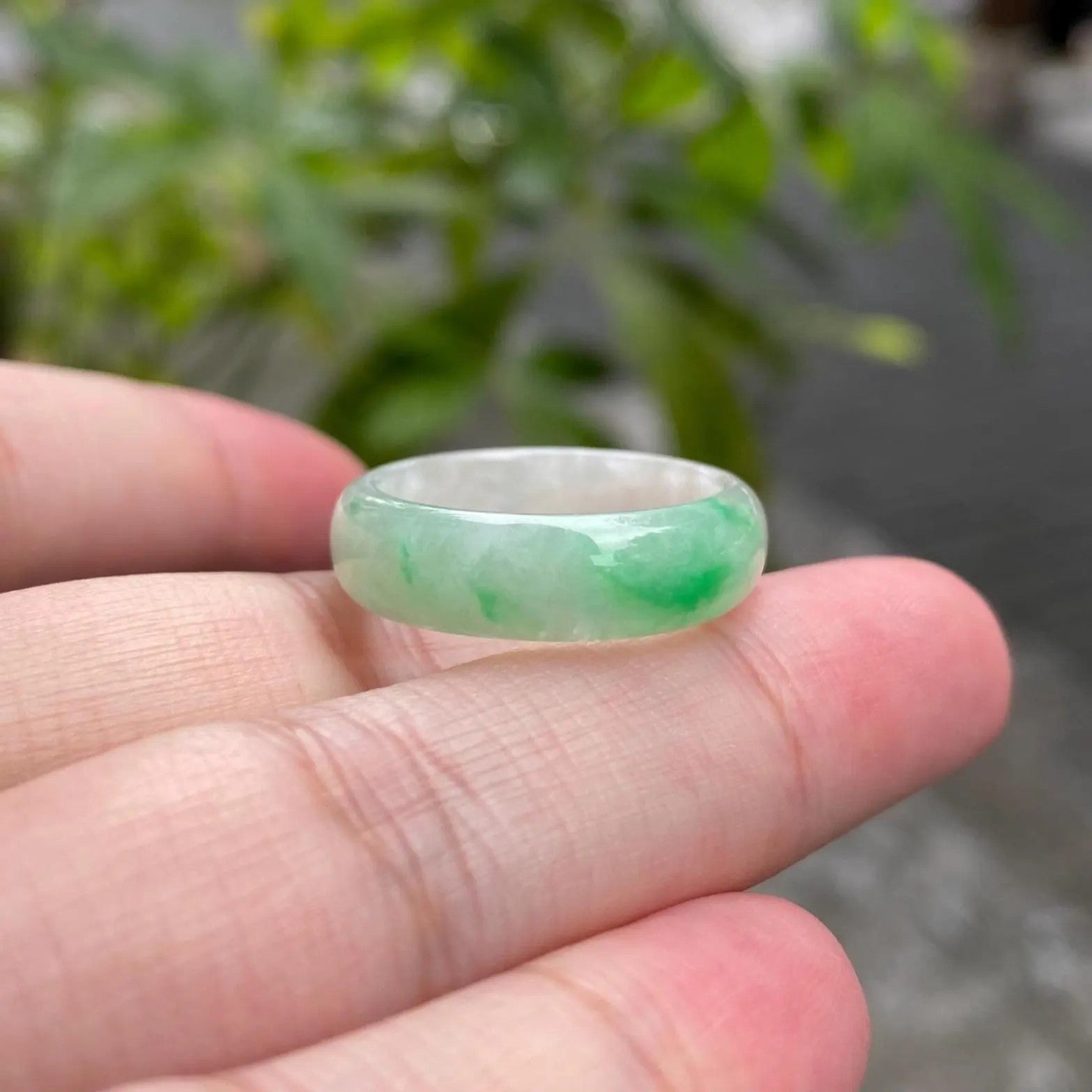 Size 9 Natural Type-A Burmese Imperial Green Jade Band Ring