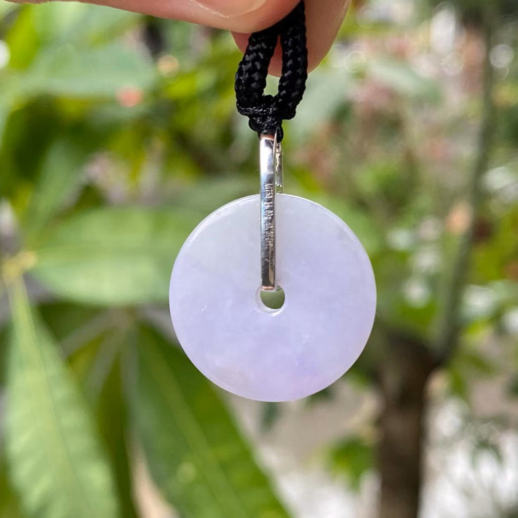 Deep Purple Jade Donut Pendant Necklace in 18K White Gold with Diamonds