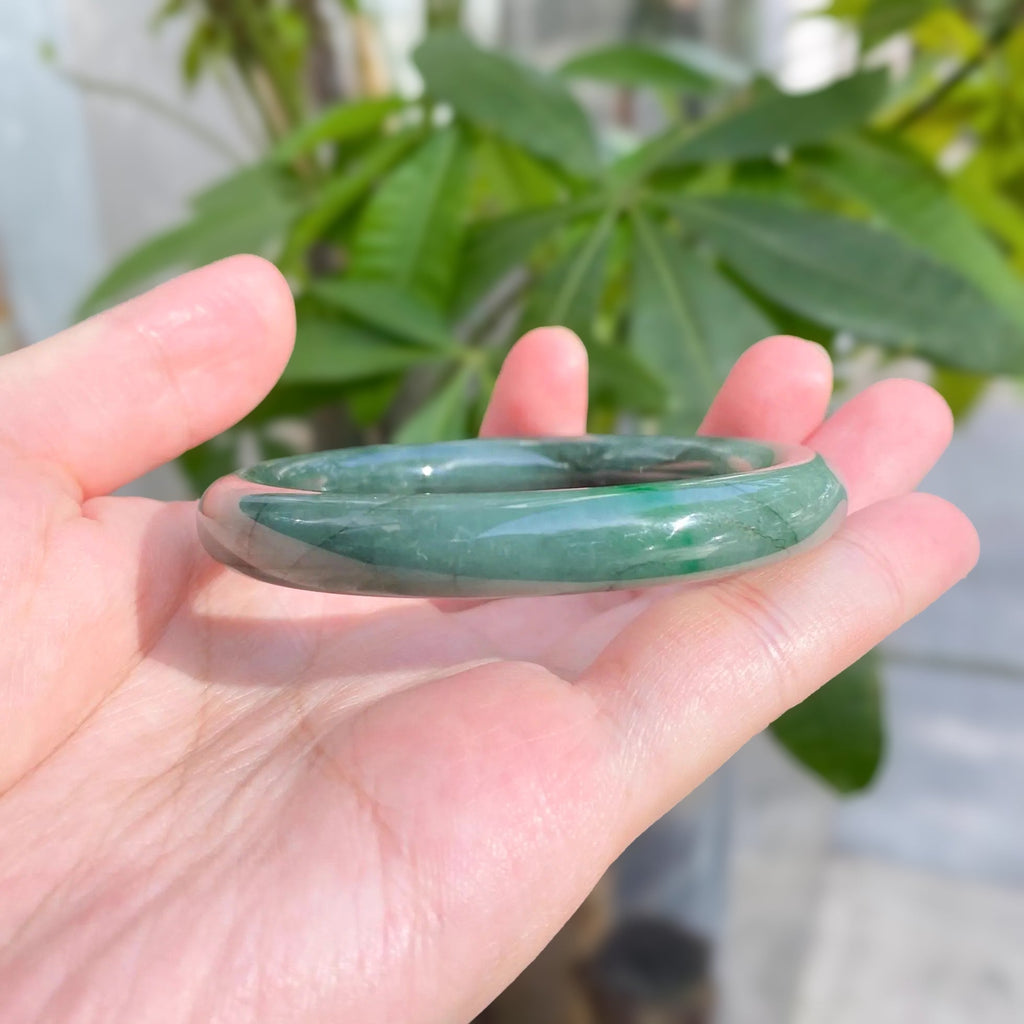 56.6mm Deep Green Round Jadeite Bangle – Untreated Burmese Jadeite