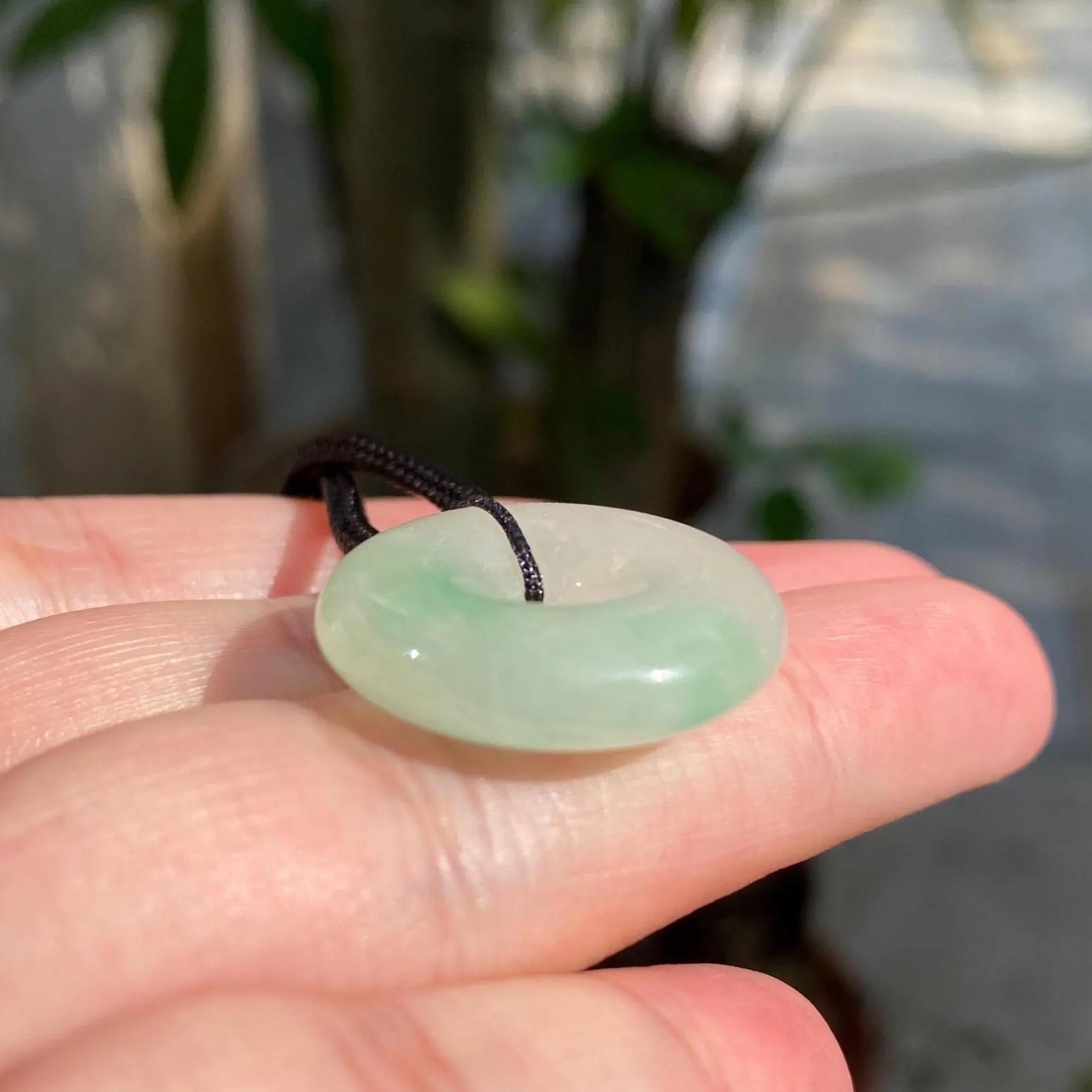 Highly Translucent Bright Green Burmese Jade Disc Pendant