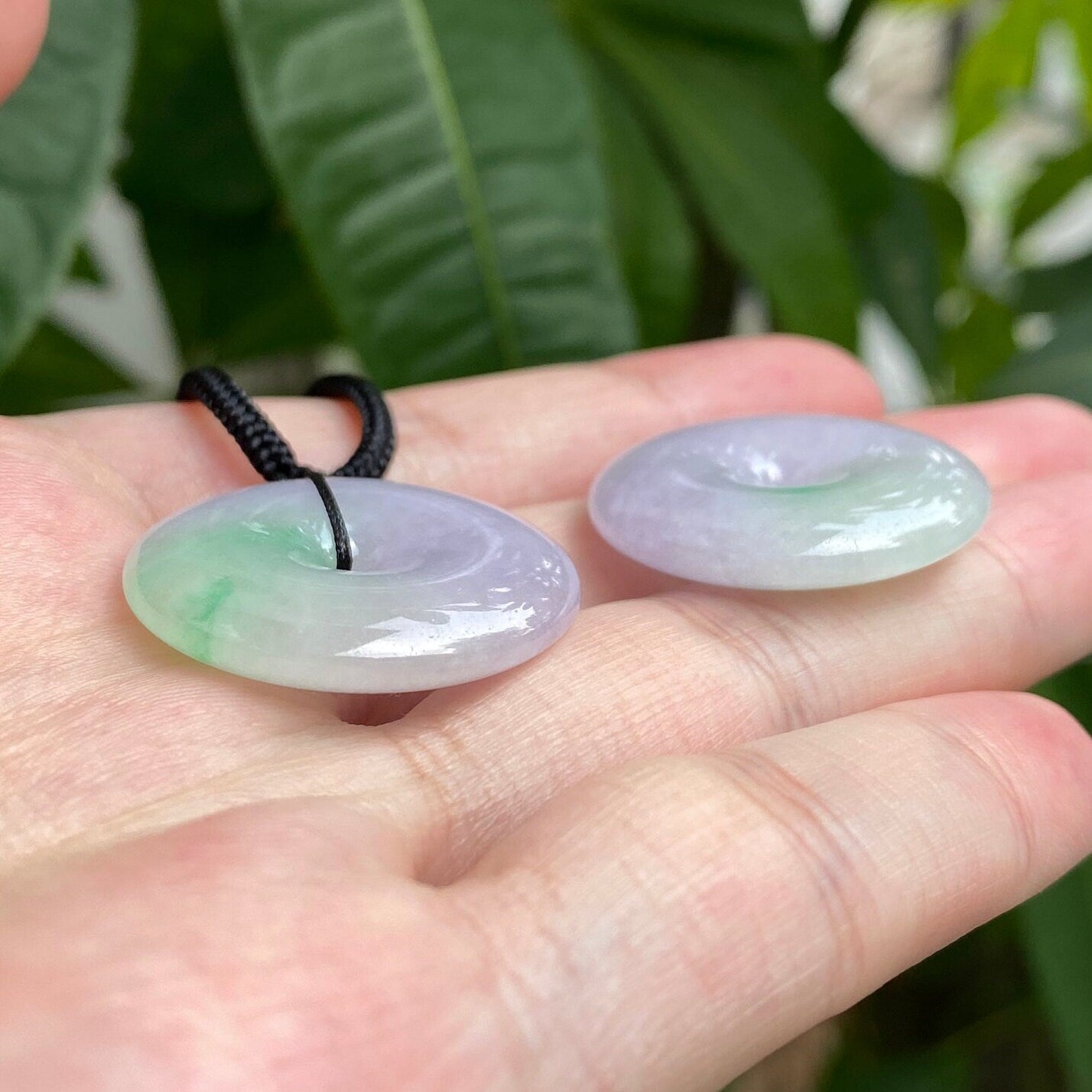 Genuine Green Purple Two-Tone Round Disc Jade Pendant