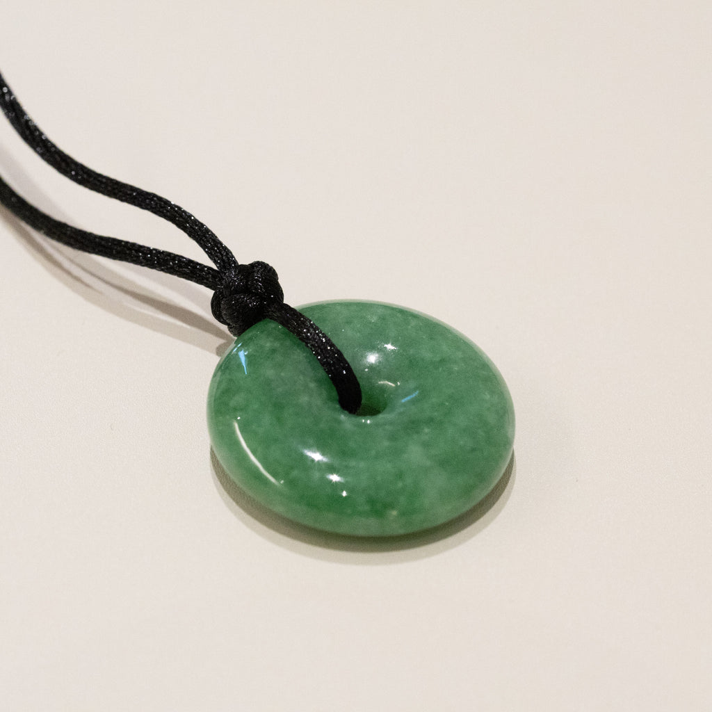 Green Jade Round Donut Pendant 26mm - Calming Gemstone