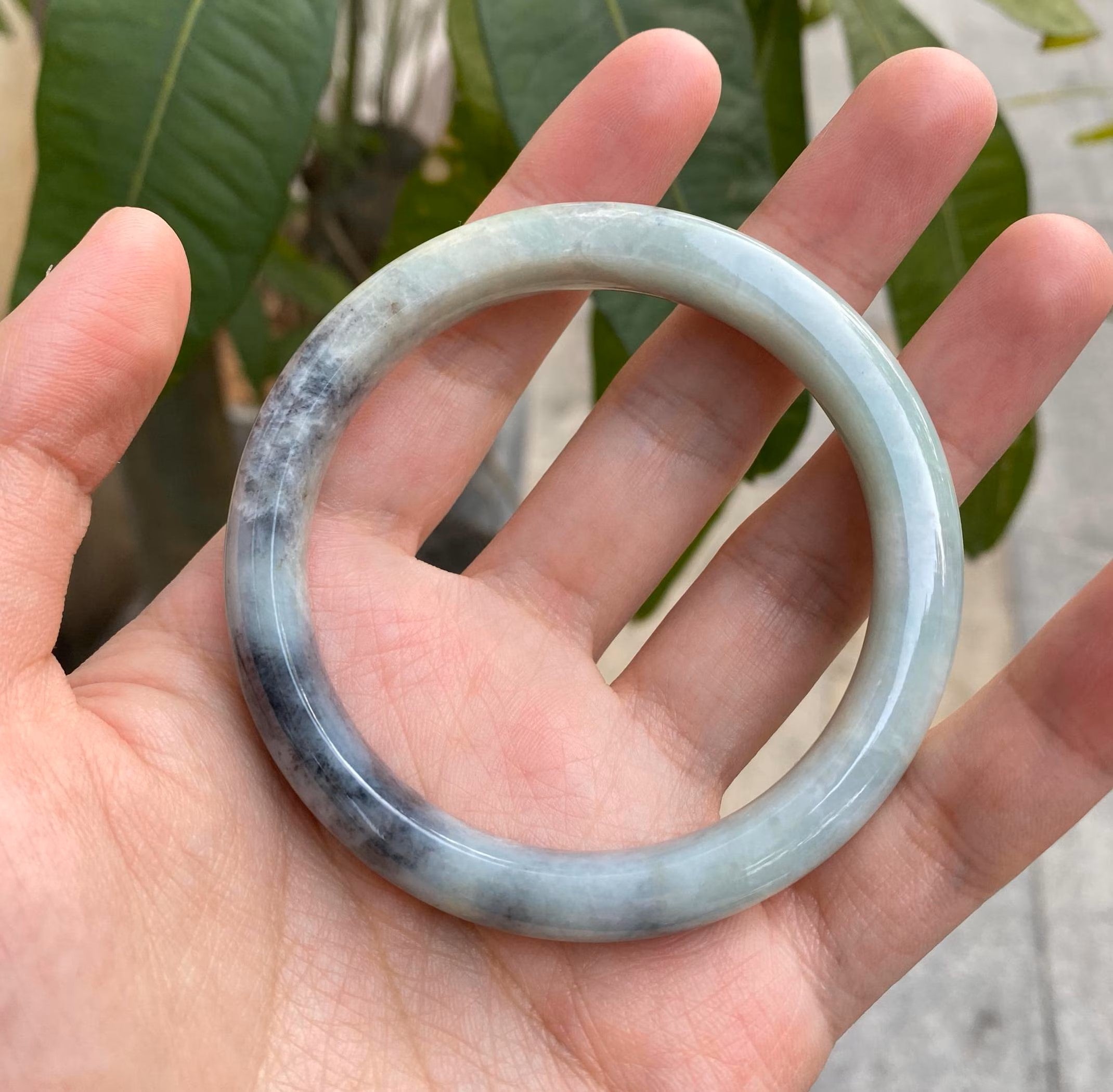 60mm Natural Brown Black Jade Bangle Bracelet - Type-A Burmese Jadeite