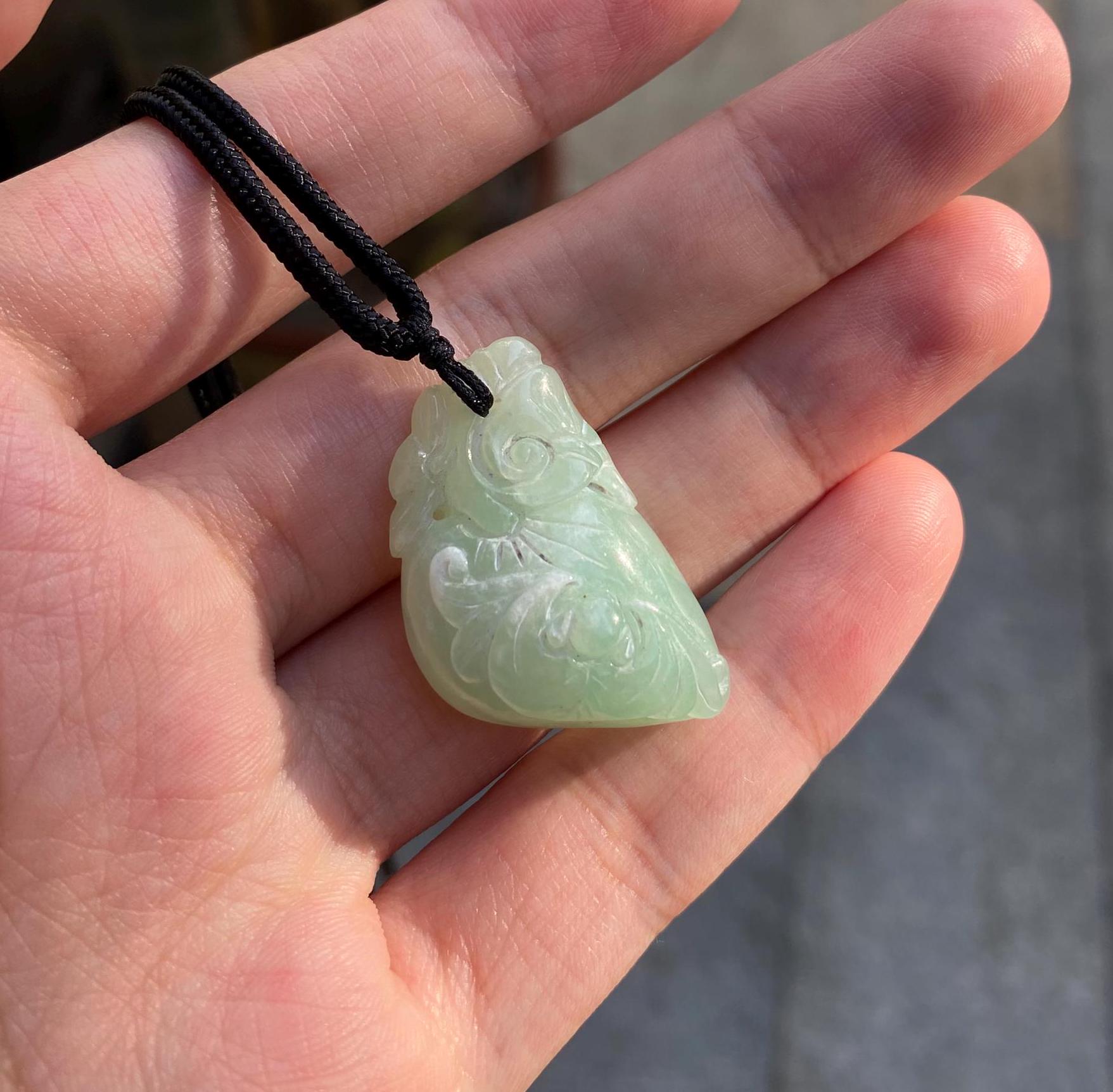 Gransky Handmade Jadeite Lime Green Peach Jade Pendant Necklace
