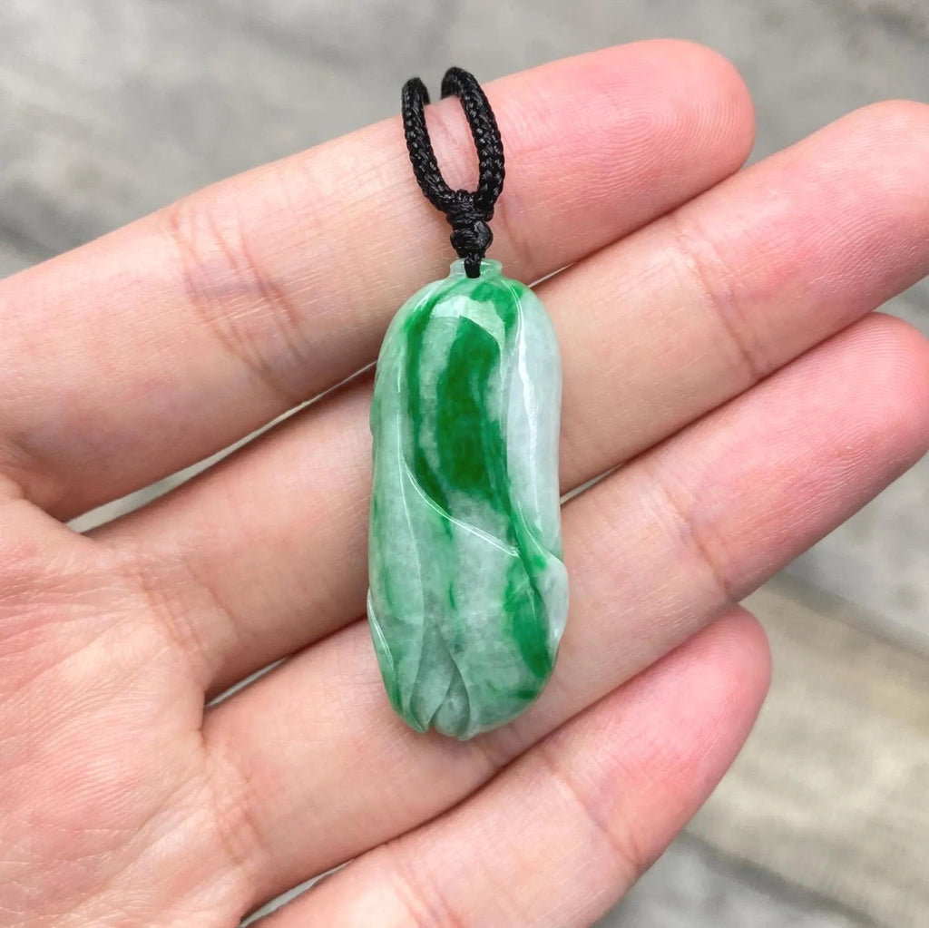 Gransky Handmade Carved Melon Green Jade Pendant