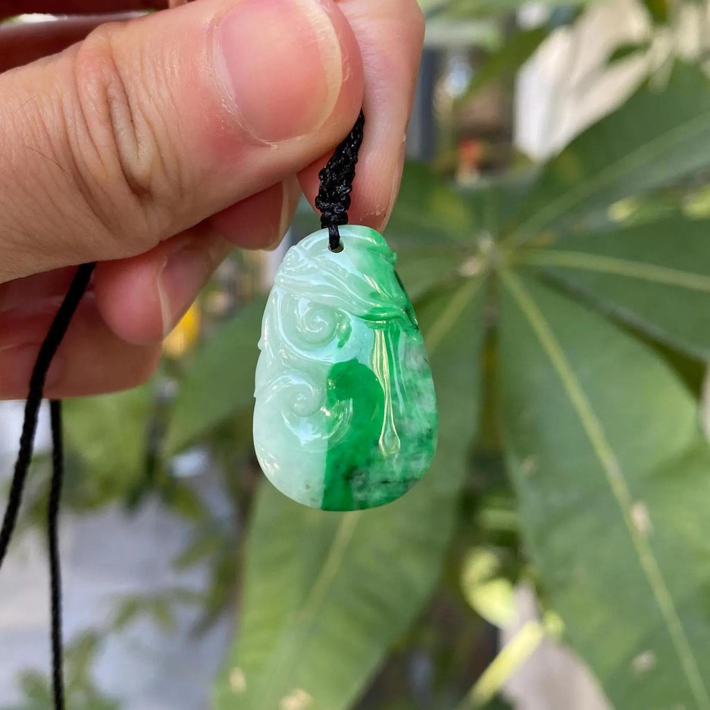 Natural Green Ruyi Jade Pendant - Untreated Burmese Jadeite