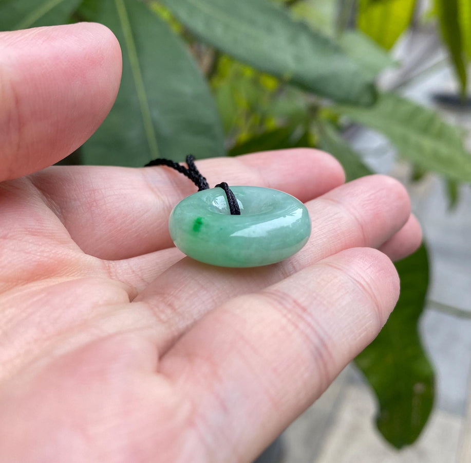 Gransky Green Jadeite Donut Pendant Necklace - Natural Grade A Burmese