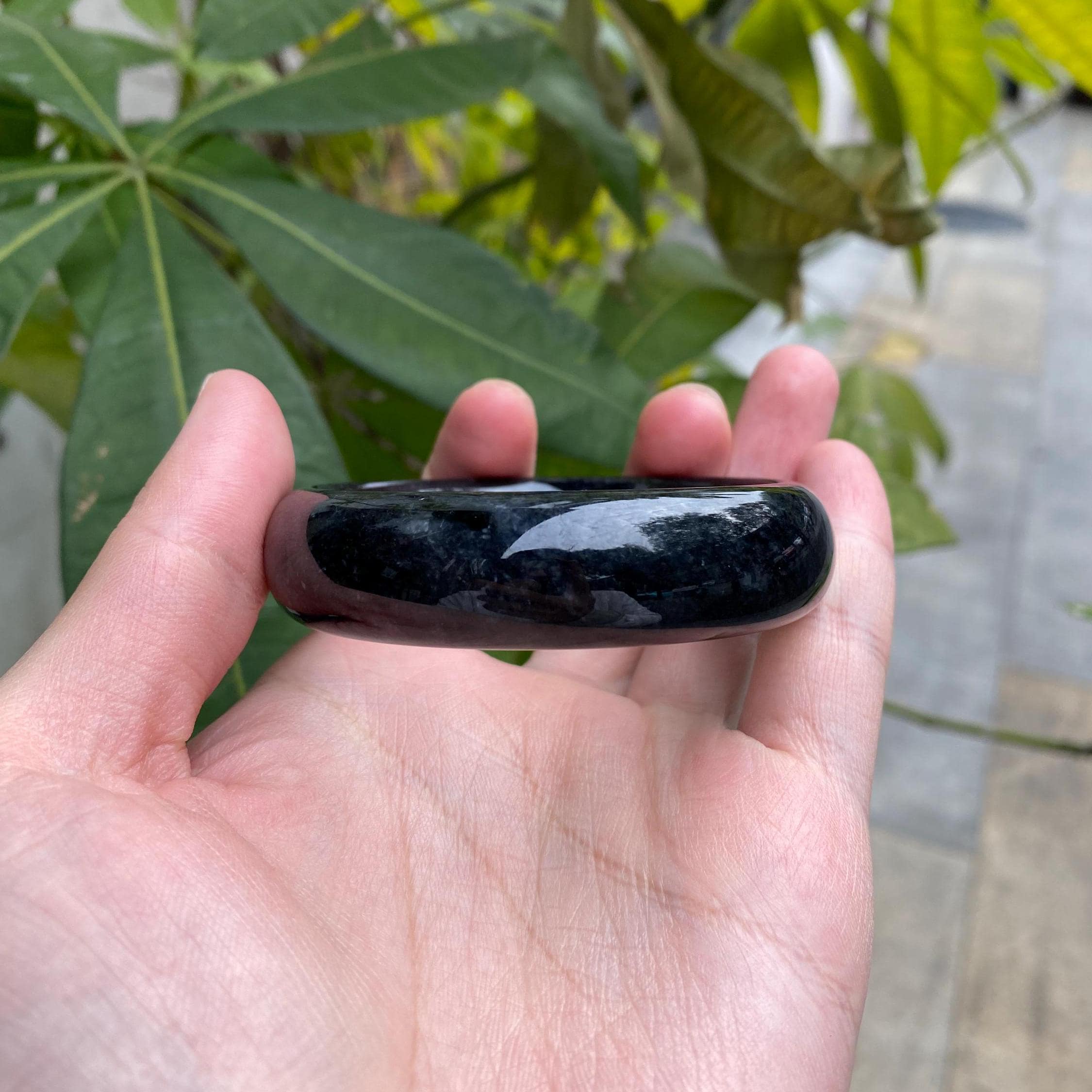56mm Natural Black Jade Bangle Bracelet - Type-A Burmese Jadeite