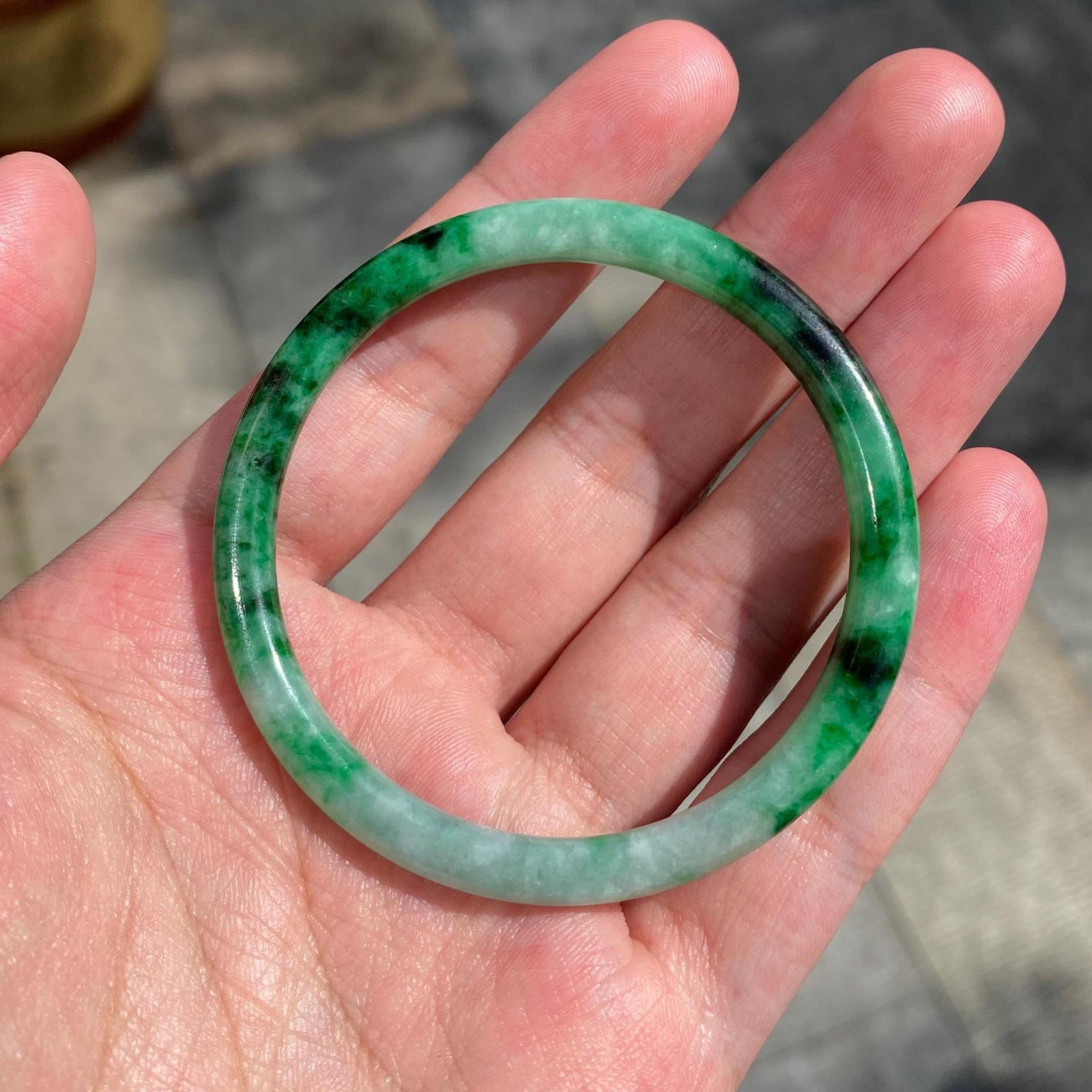 54mm Green Color Jadeite Bangle – Untreated Natural Green Burmese Jadeite